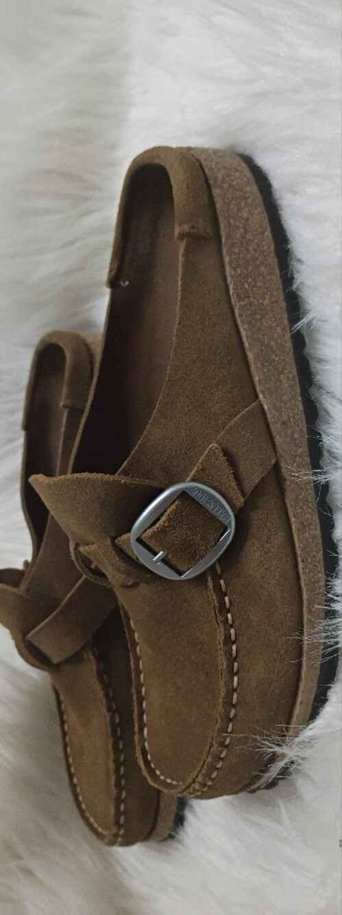 Elle Tan Suede Moccasins with Silver Buckle